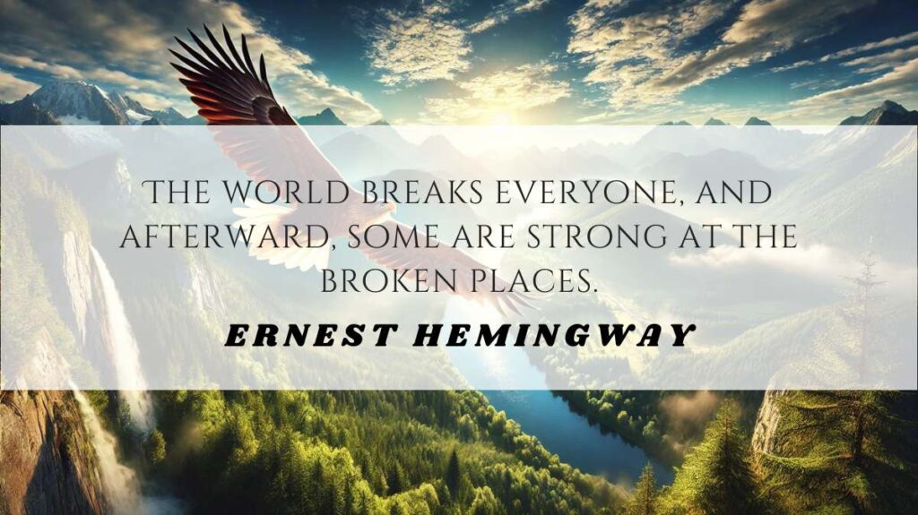 A motivational quotation and illustration from Ernest Hemingway dated September 9, 2024