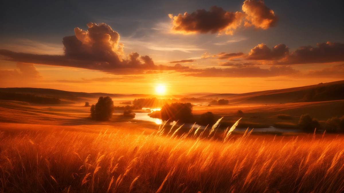 Golden August sunset over a serene landscape, symbolizing the beauty and warmth of summer's final days.