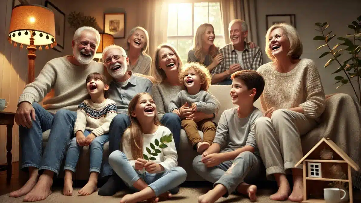 Image of a family laughing and spending time together, symbolizing the warmth and joy of family moments that inspire love and lasting memories.