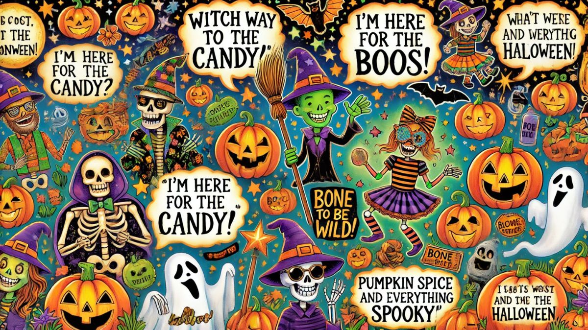 Funny Halloween quotes featuring witty jokes about witches, ghosts, skeletons, and pumpkins to make your Halloween spooktacular