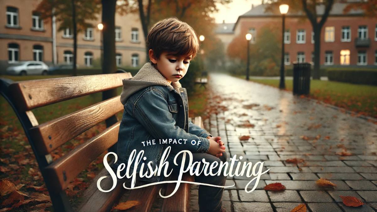 Thought-provoking quote about selfish parenting with a child looking pensive.