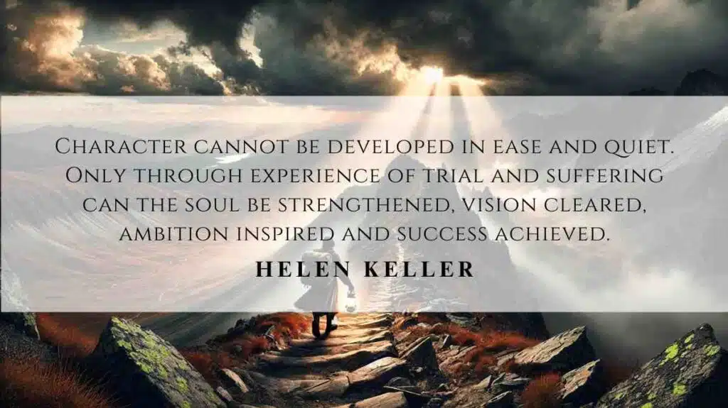 A motivational quote of the Day and illustration from Helen Keller dated December 17, 2024