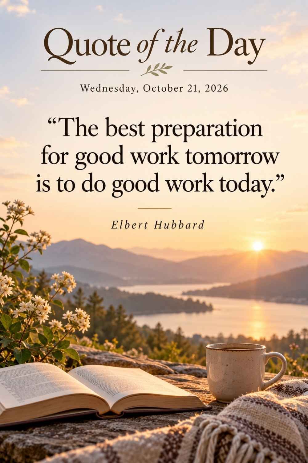 Quote of the Day for Wednesday, October 21, 2026 by Elbert Hubbard: The best preparation for good work tomorrow is to do good work today.